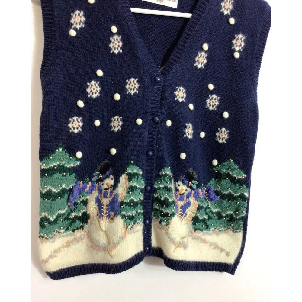 Marisa Christina Vintage Christmas Sweater Vest Snowman Girls 10 - Picture 2 of 7